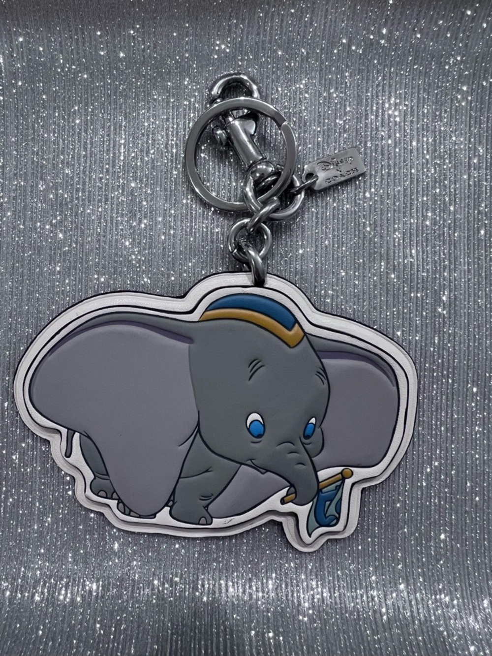 Coach x Disney Dumbo Keychain Bag Charm | Dumbo Elephant Leather Tag Blue Grey